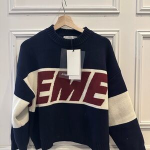 Women's Navy, Cream, and Red Crew Neck Sweater